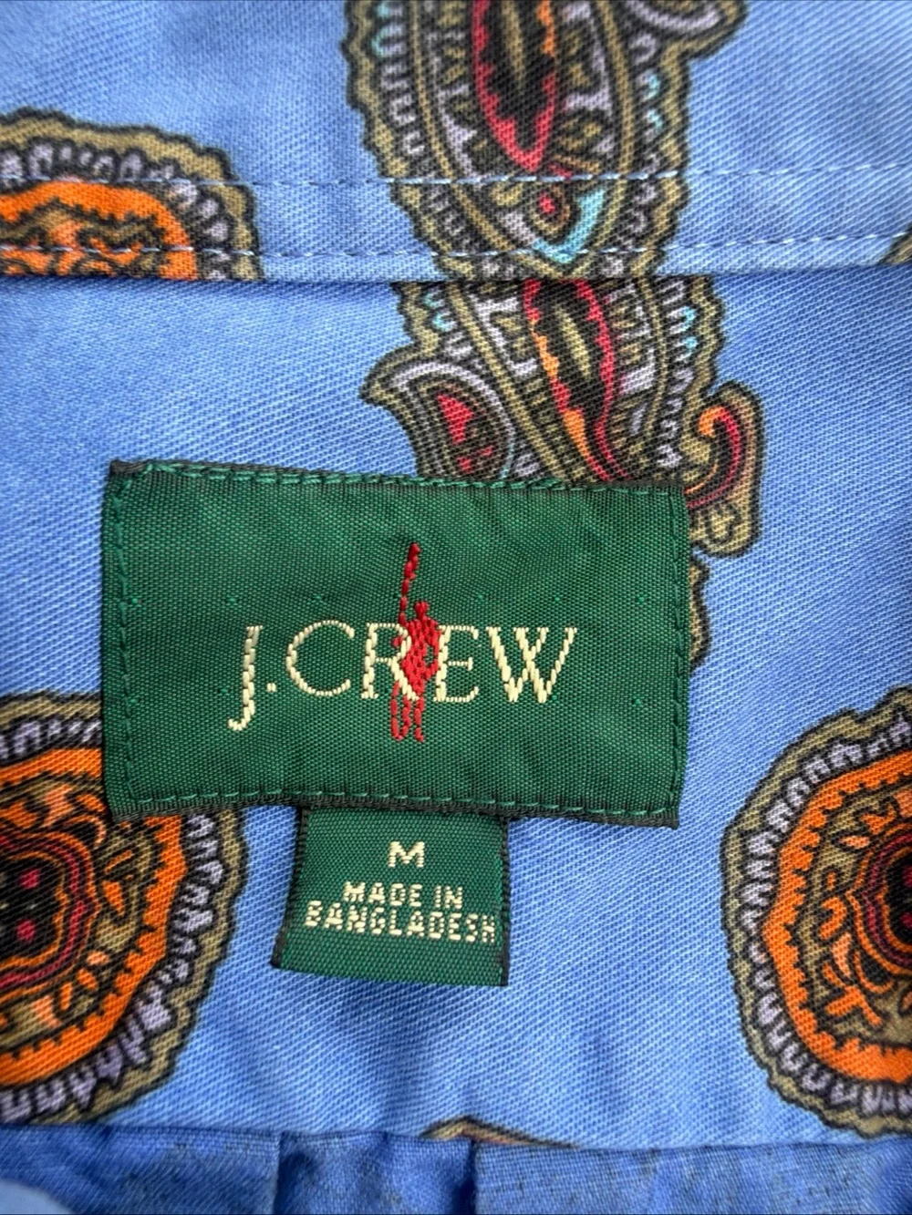 J. Crew Blue Button-Down Shirt Brown Paisley Print